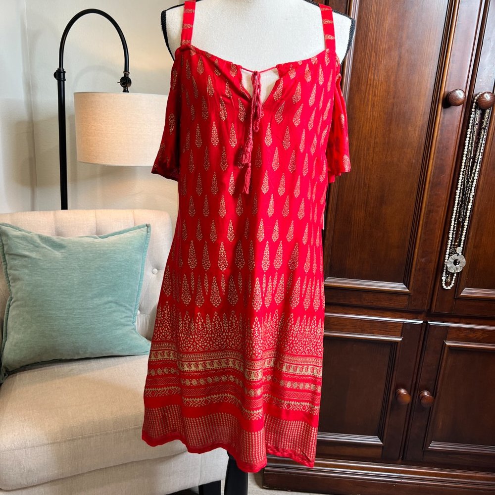 Lapogee NWT Sundress Red Gold Off the Shoulder Small